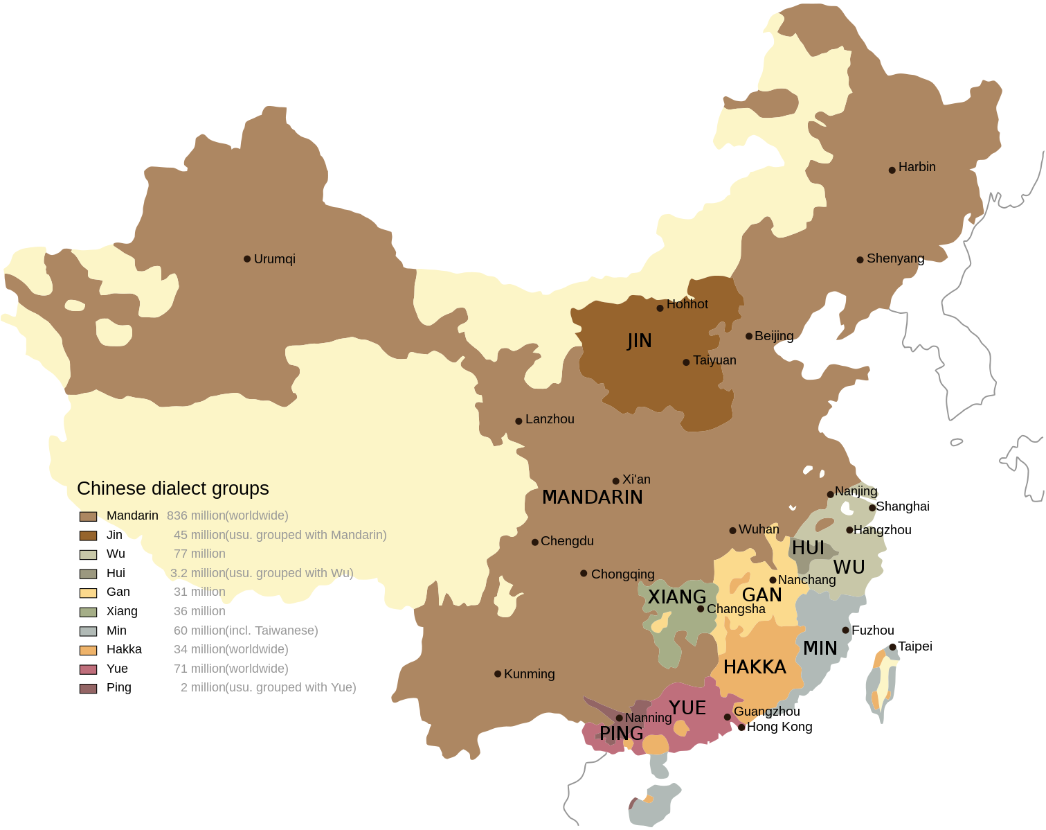 Sinitic language map